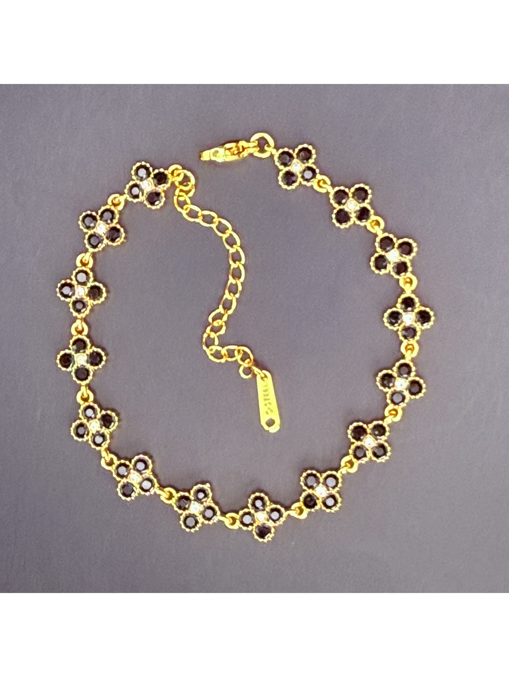candy+clover black clover crystal gold tone bracelet
